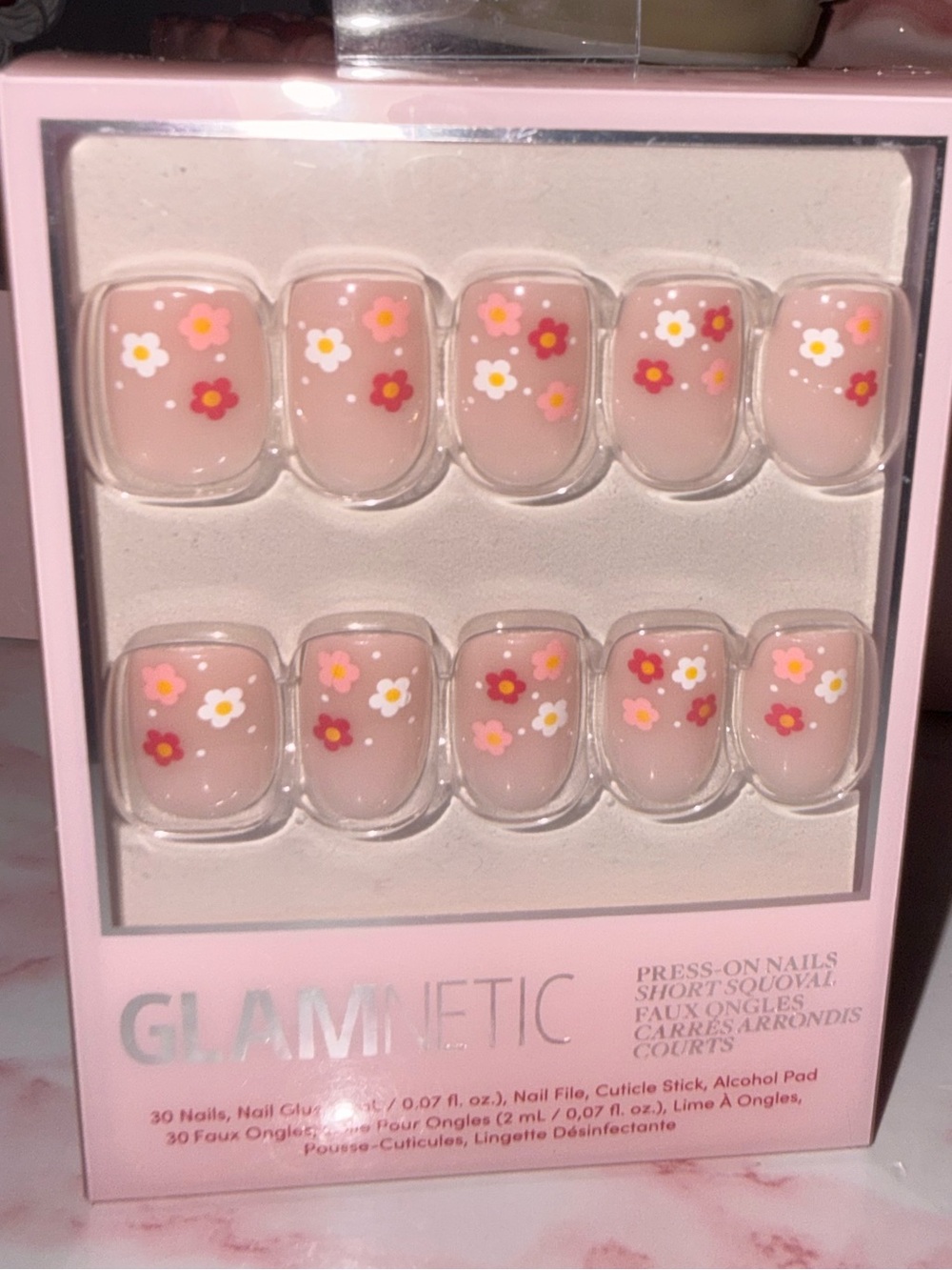 Glamnetic Pink Floral Press-On Nails in Short Squoval